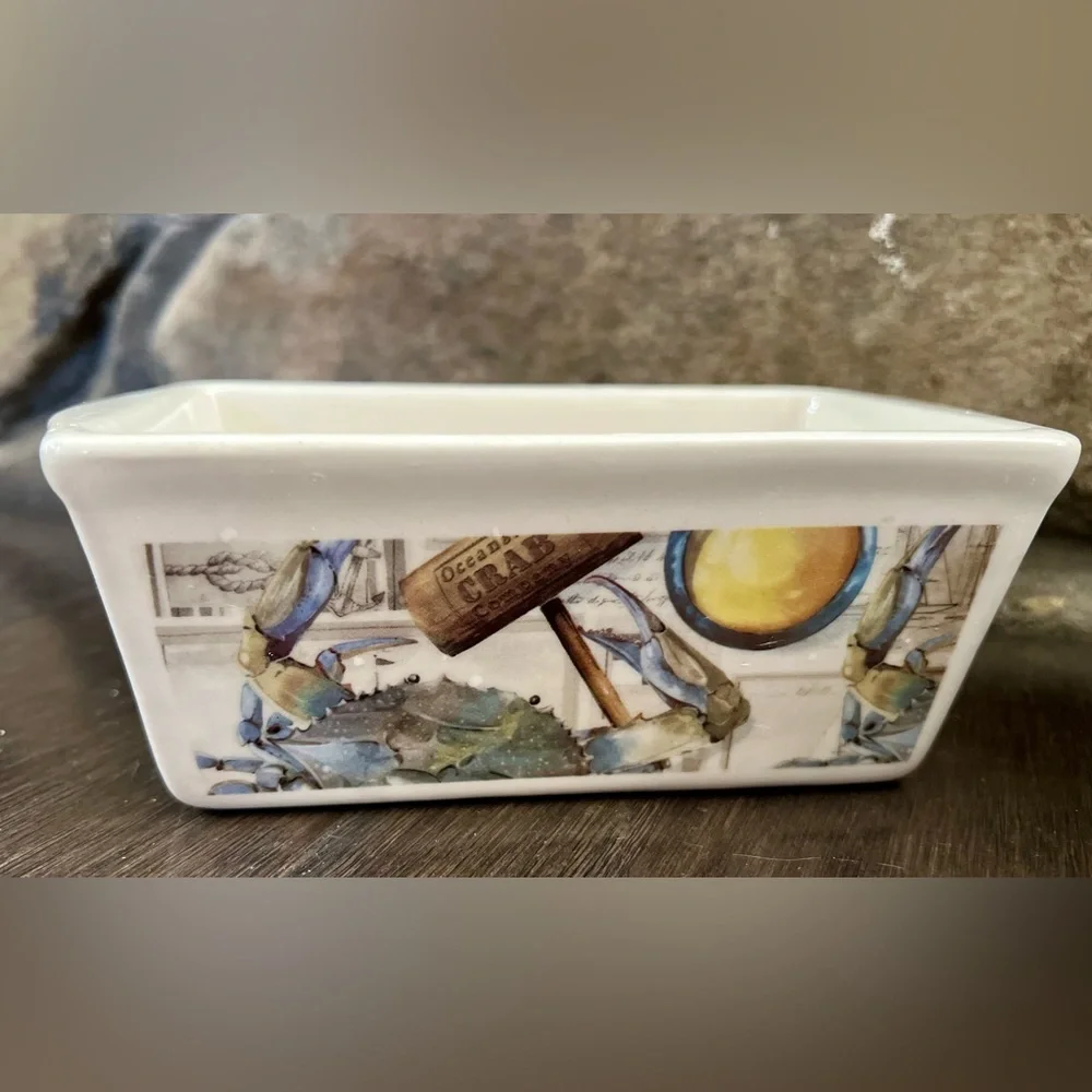 Nantucket Ceramic Blue Crab Mini Loaf Bread Baking Pan, Set of 2